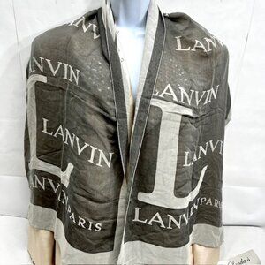 Vgt Men /Women Lanvin Paris  Scarf Silk  60" x17" Silver Gray Metalic (32)